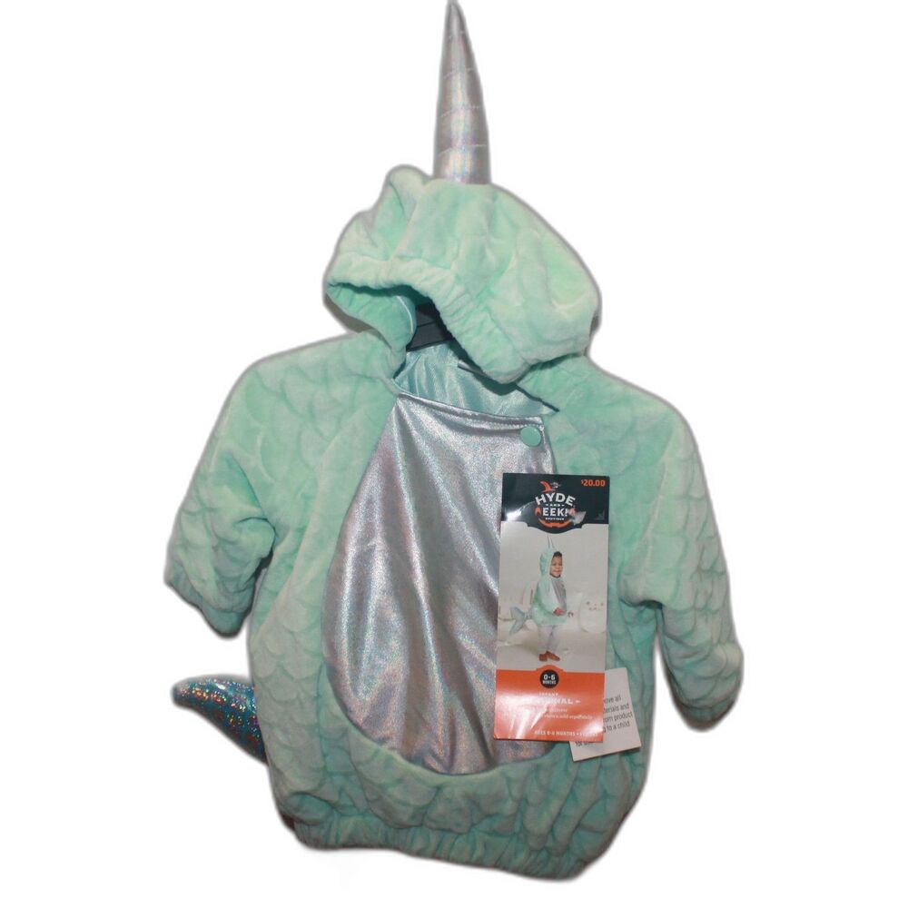 HYDE and EEK Teal Green 7 Silver Narwhal Plush Costume Infant Size 0-6 Months